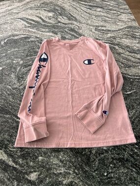 Champion Kids Long-Sleeve Logo Tee in Light Pink